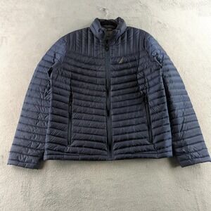 Nautica Jacket Mens Medium Blue Lightweight Down Puffer Full Zip Warm Casual